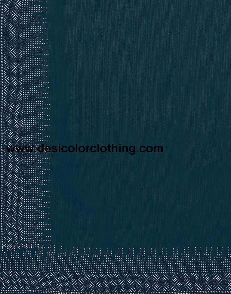 Dark Teal Blue Plain Georgette Saree