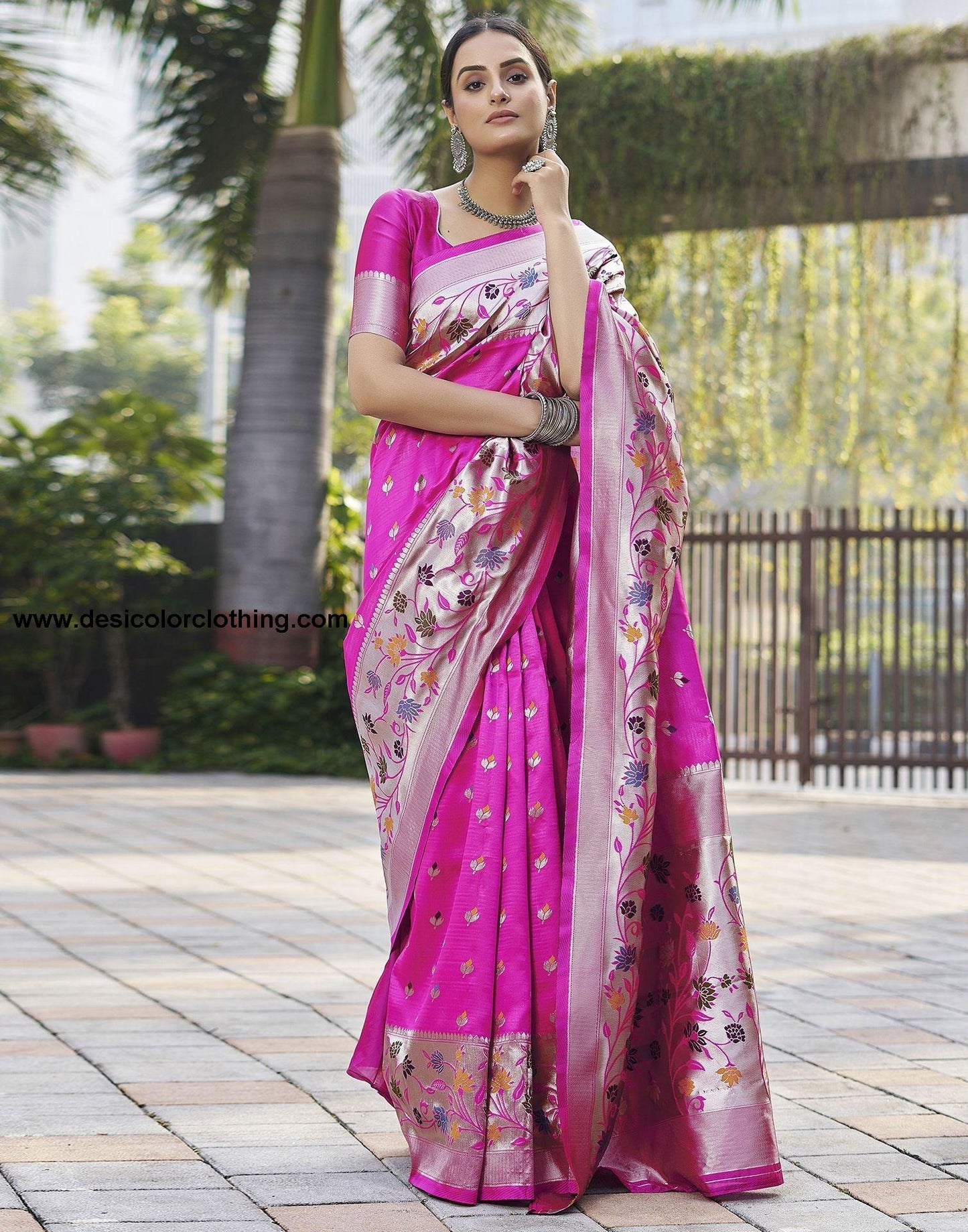 Silver Jacquard Silk Saree