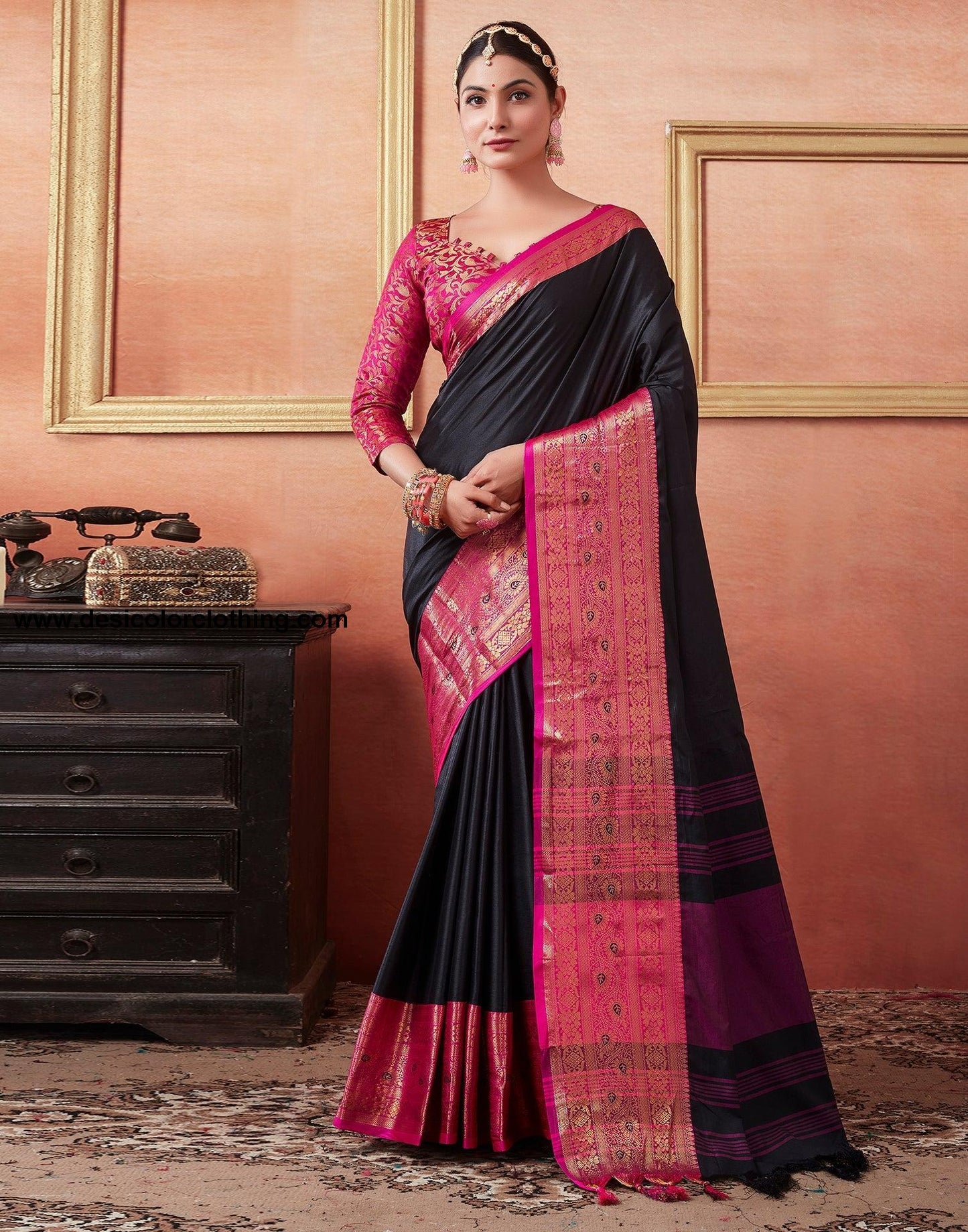 Black Silk Plain Saree