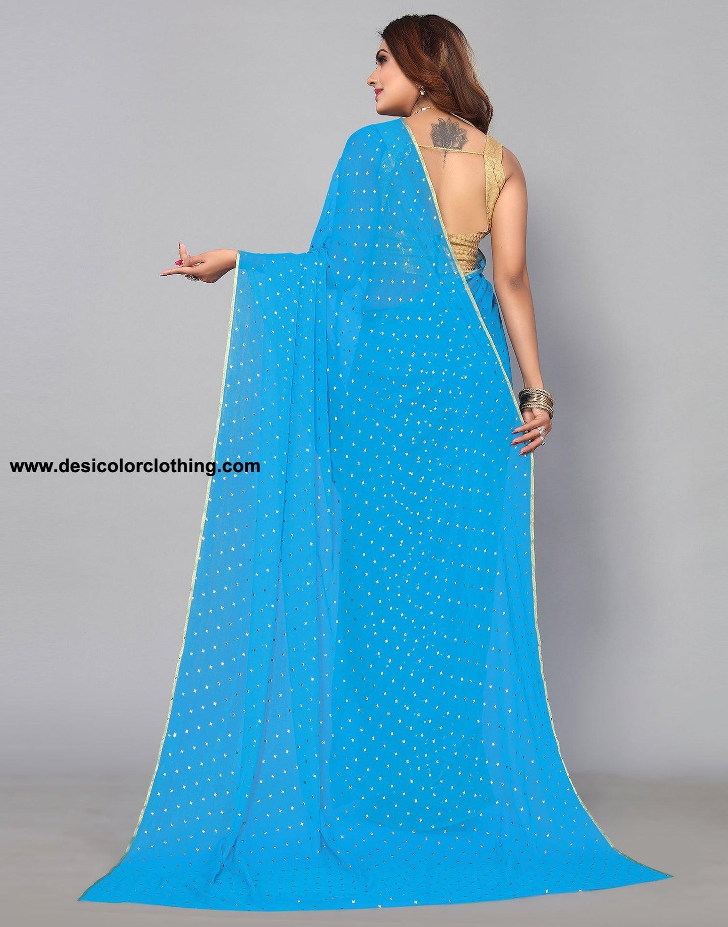 Sky Blue Chiffon Plain Saree