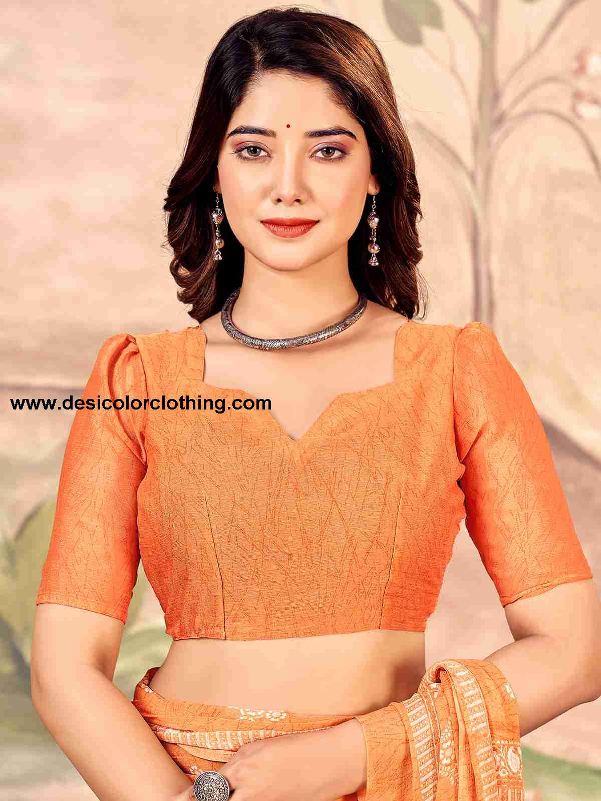 Orange Chiffon Printed Saree