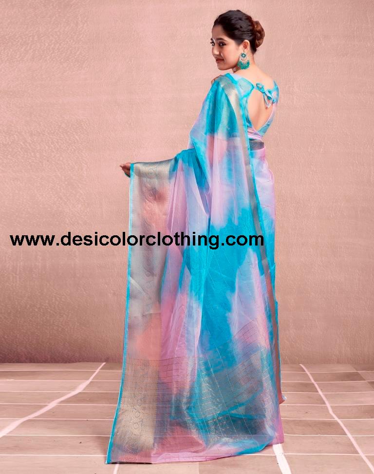 Blue Orgenza Printed Saree