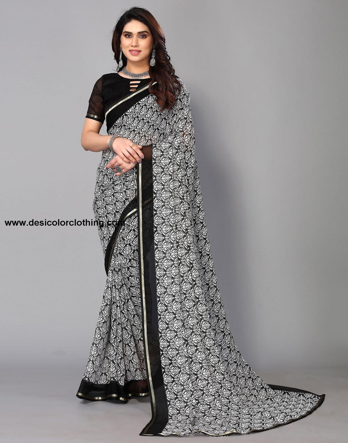 Black Chiffon Printed Saree