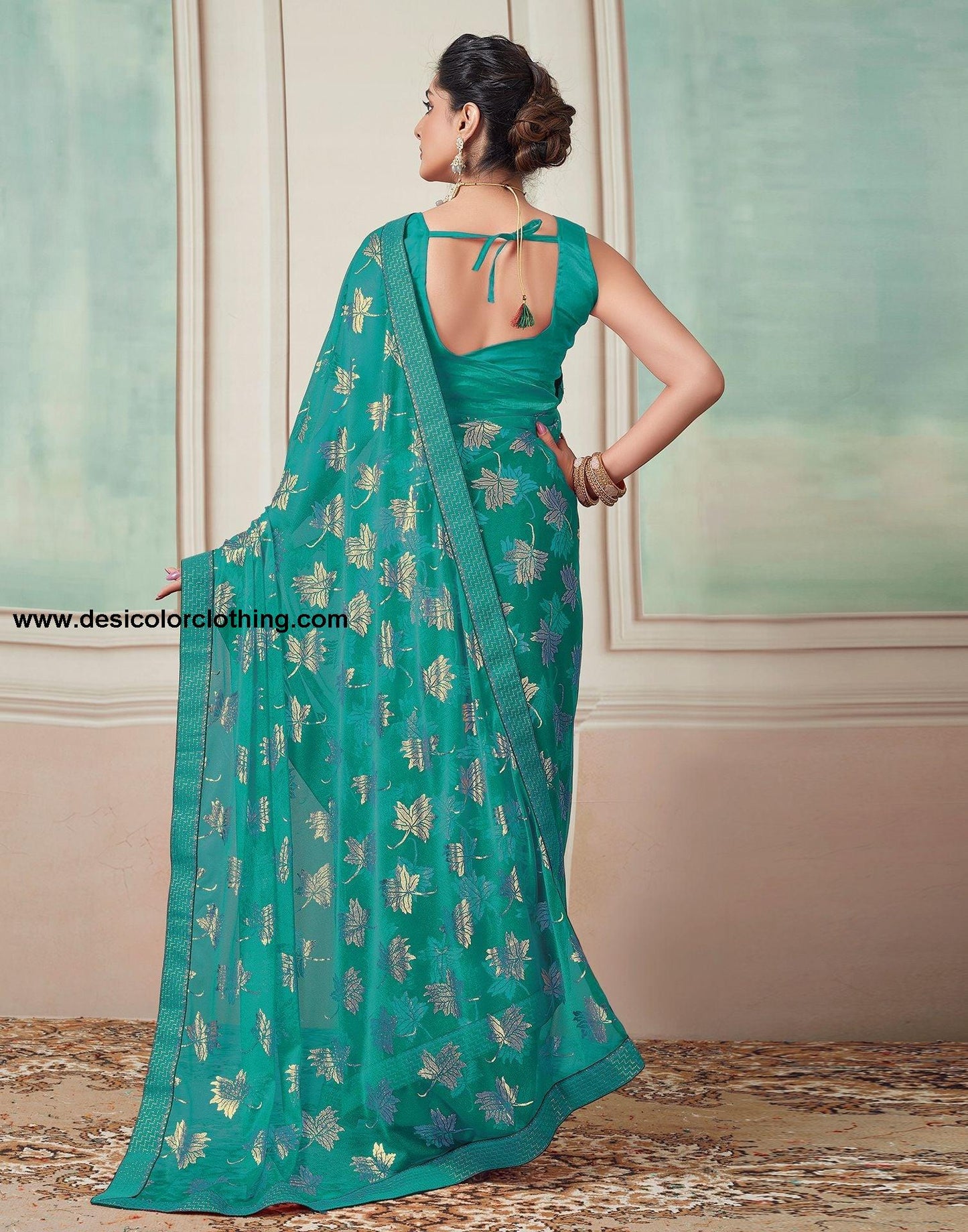 Rama Green Plain Lycra Saree