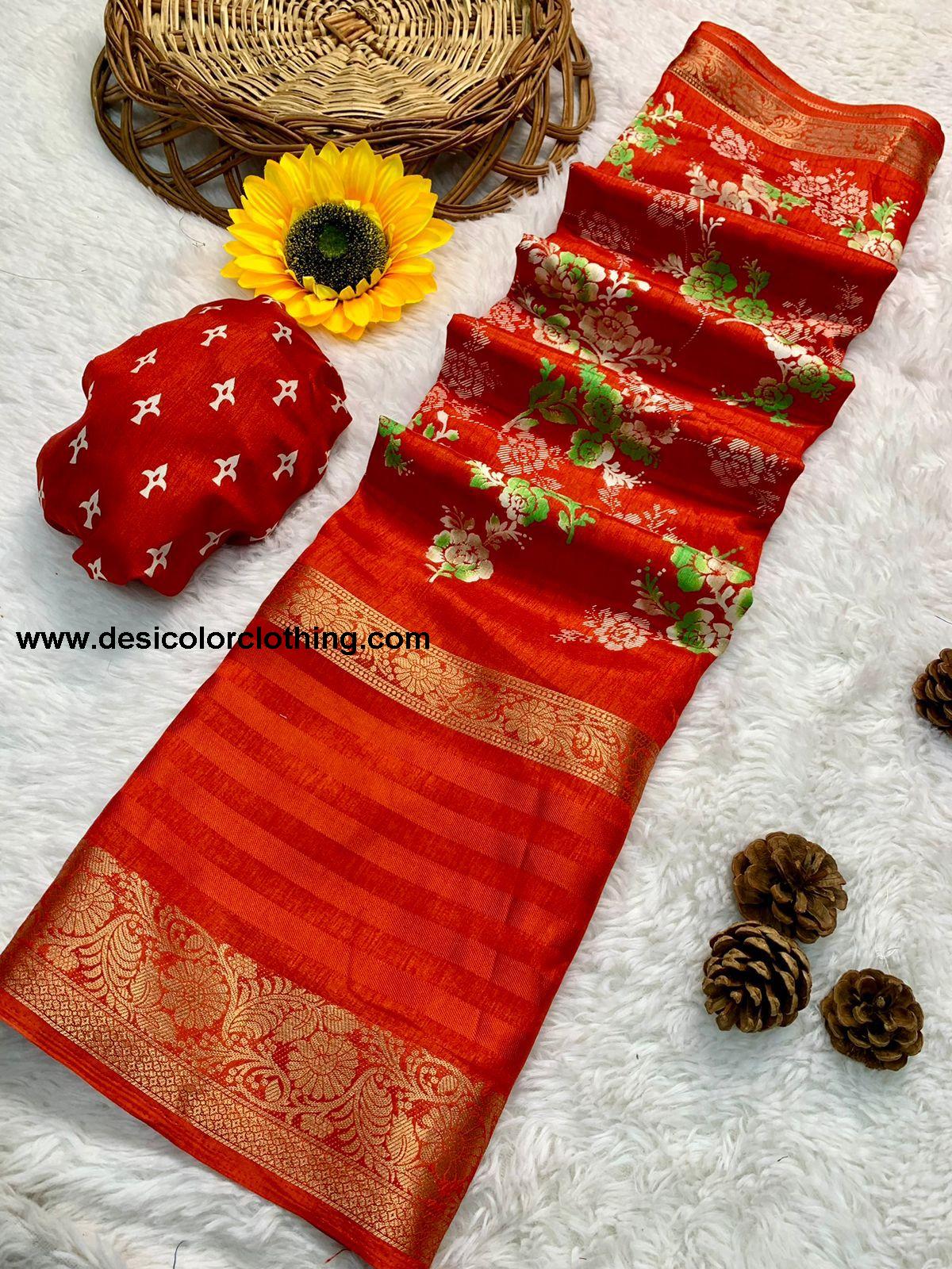Beautiful Dola Silk Saree with Floral Design and Contrast Weaving