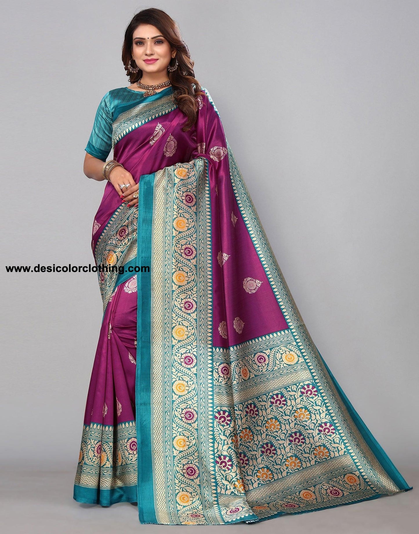 Purple Silk Printed Saree