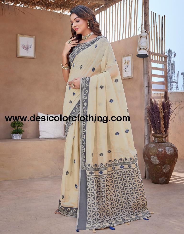 Beige Silk Plain Sarees