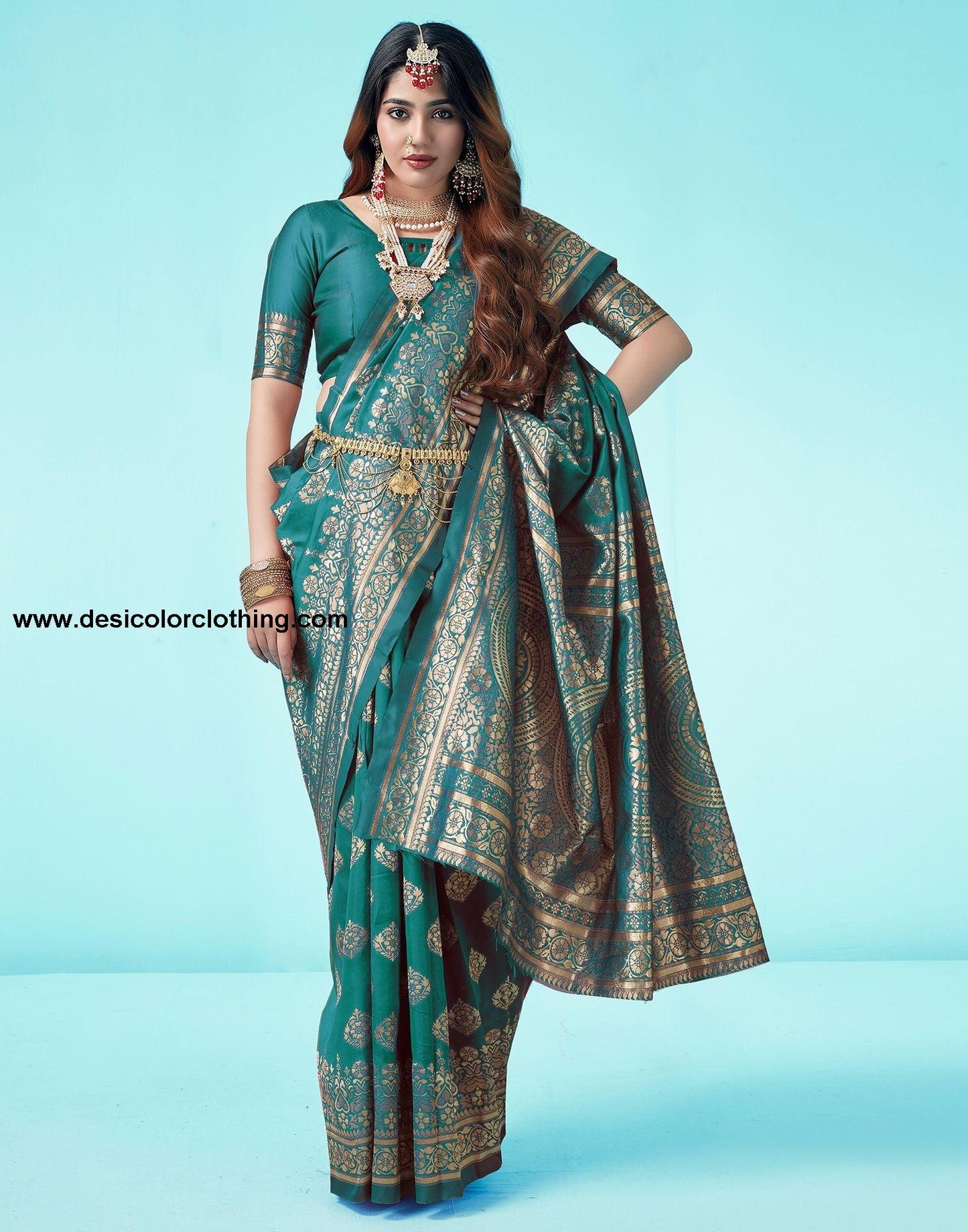 Rama Green Jacquard Silk Saree