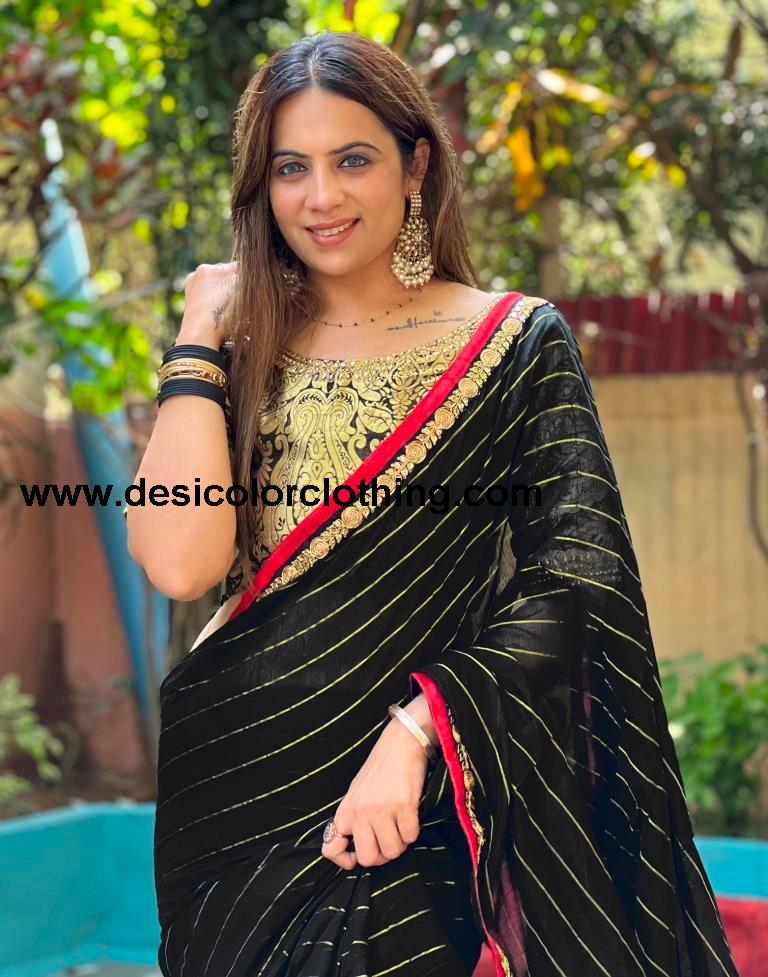 Black Cotton Plain Sarees