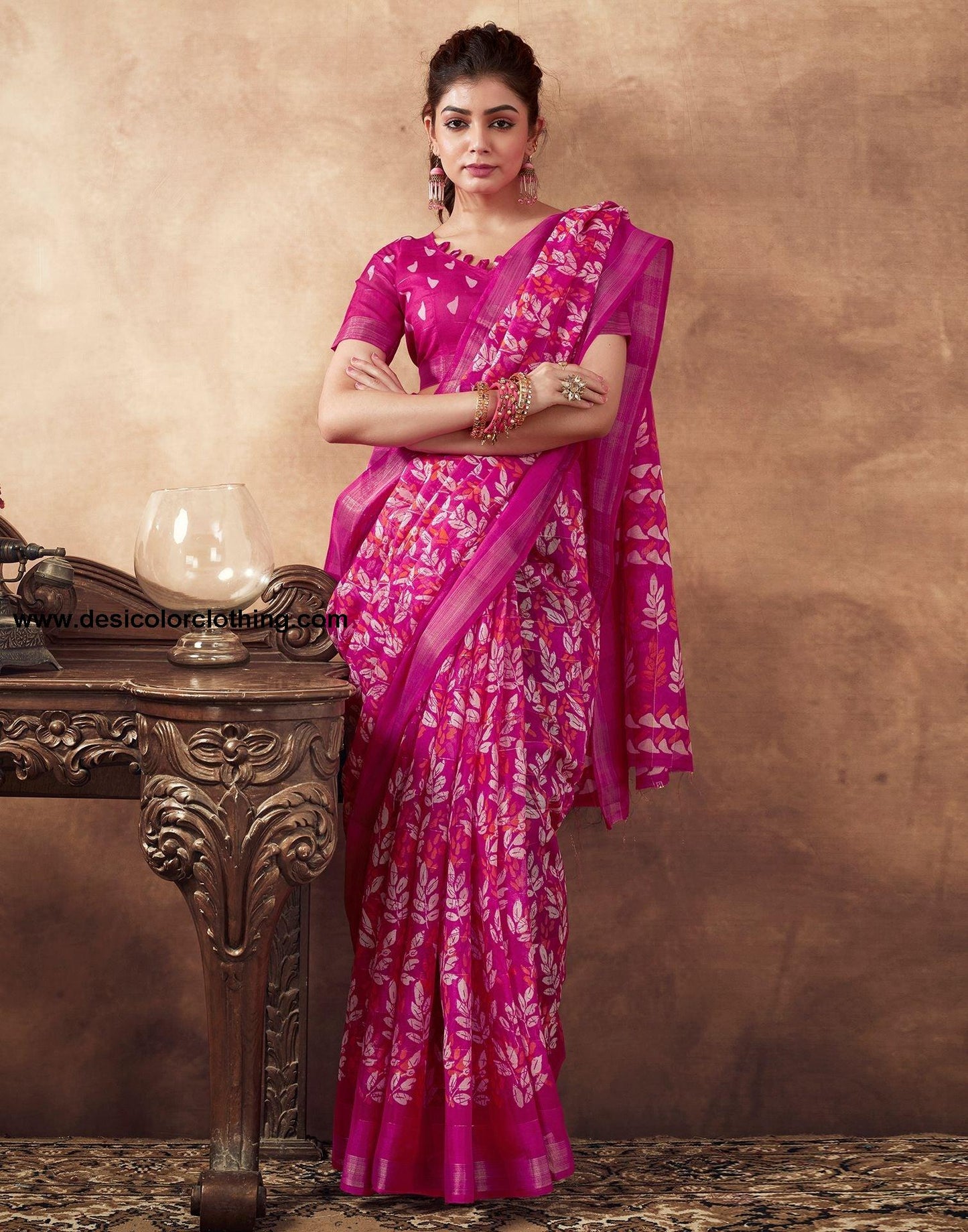 Pink Printed Cotton Saree