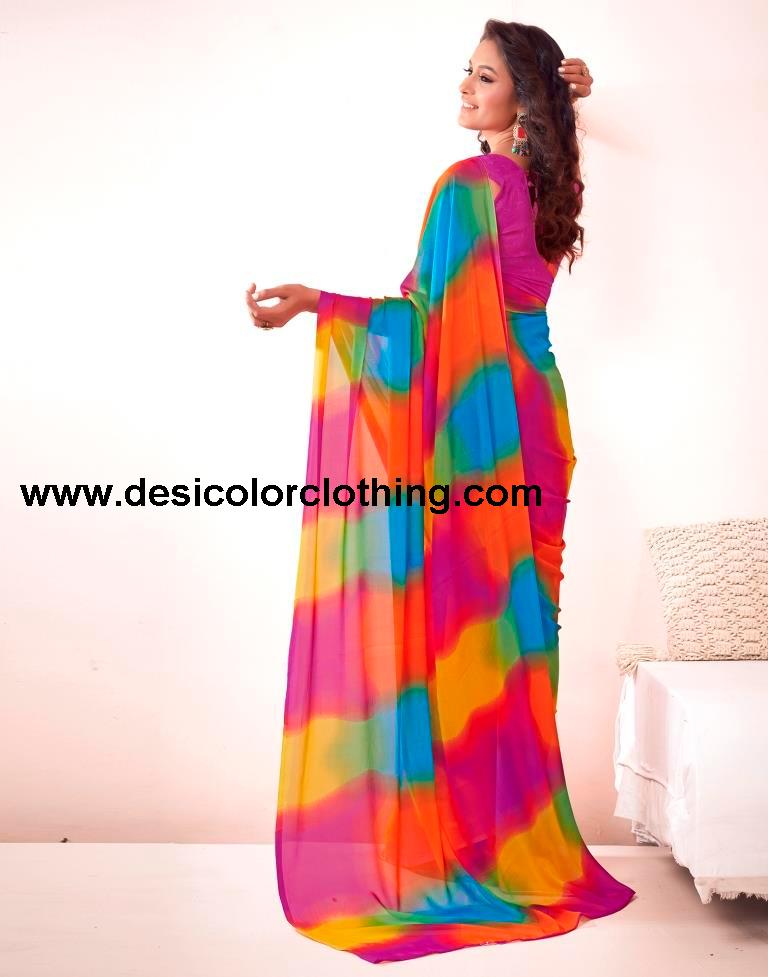 Pink Georgette Printed Saree