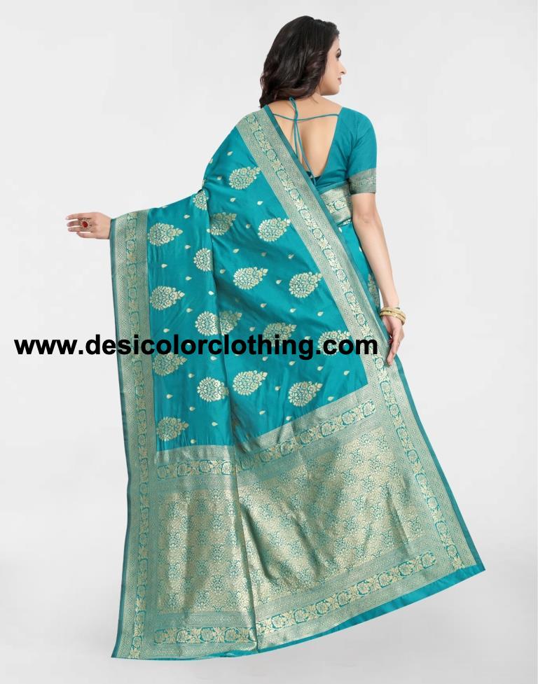 Turquoise Jacquard Banarasi Silk Saree