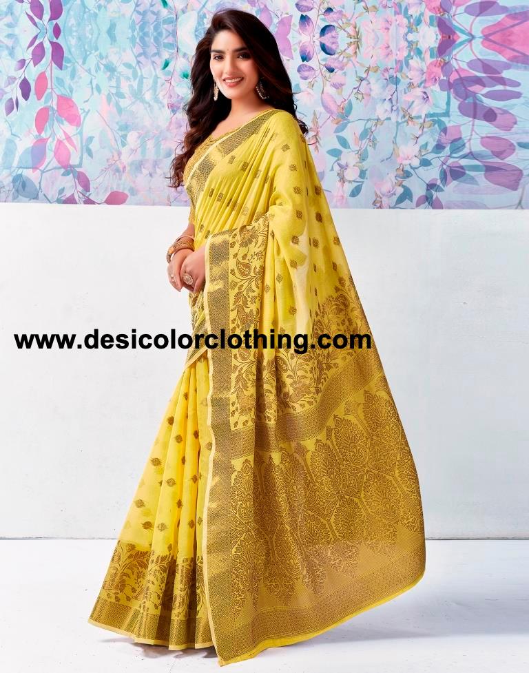 Yellow Silk Plain Saree