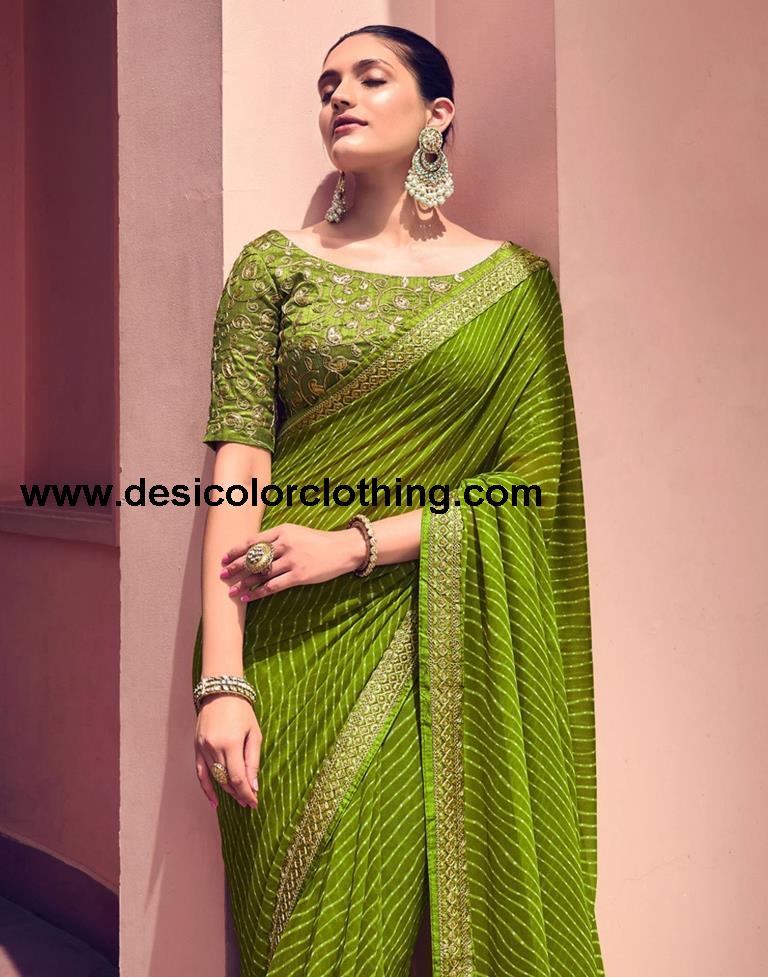 Olive Green Georgette Saree