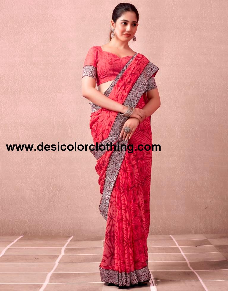 Red Georgette Printed Saree