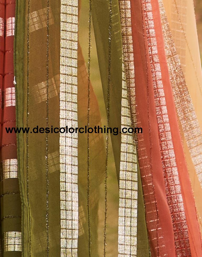 Olive Green Georgette Plain Saree