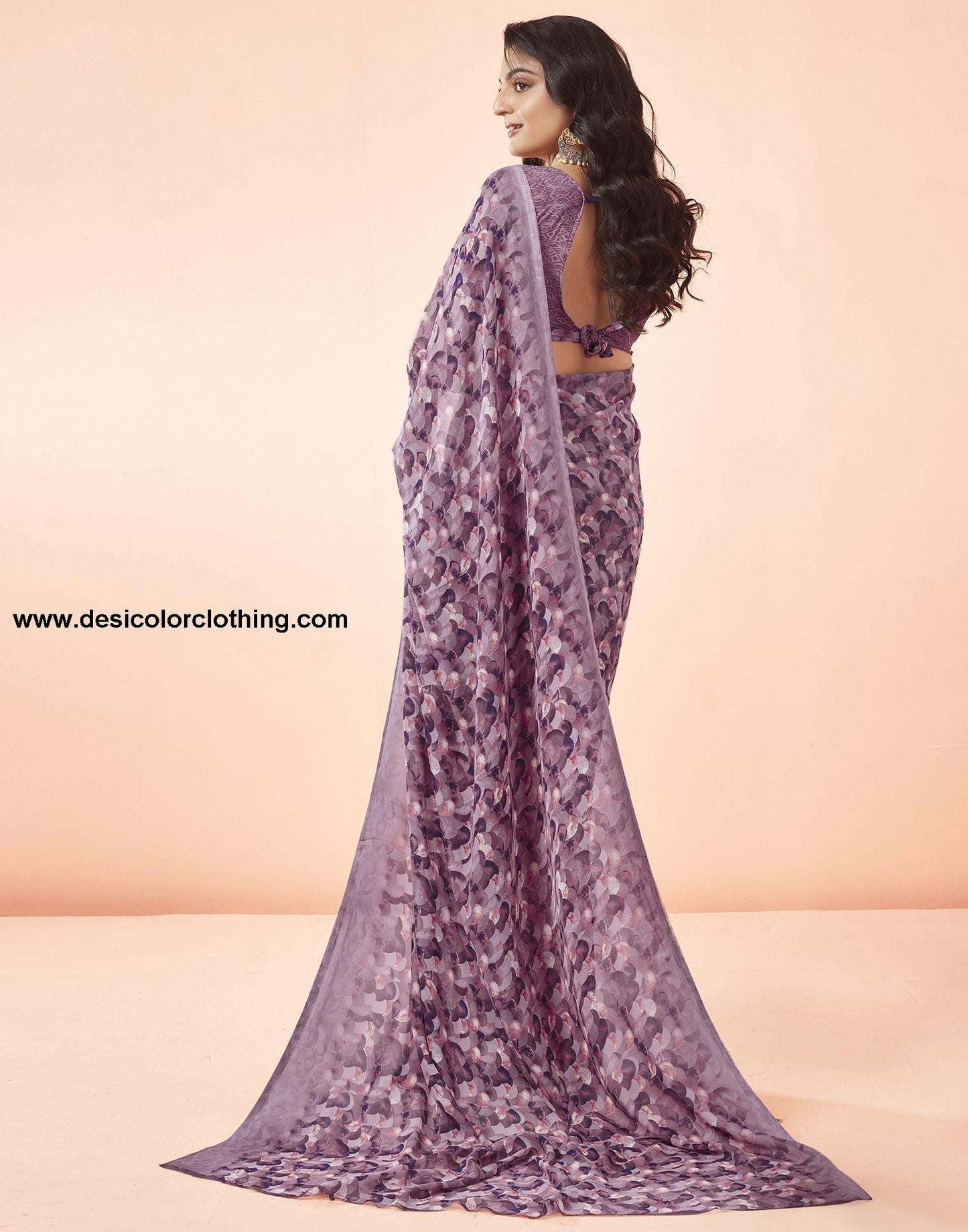 Dusty Pink Printed Georgette Saree