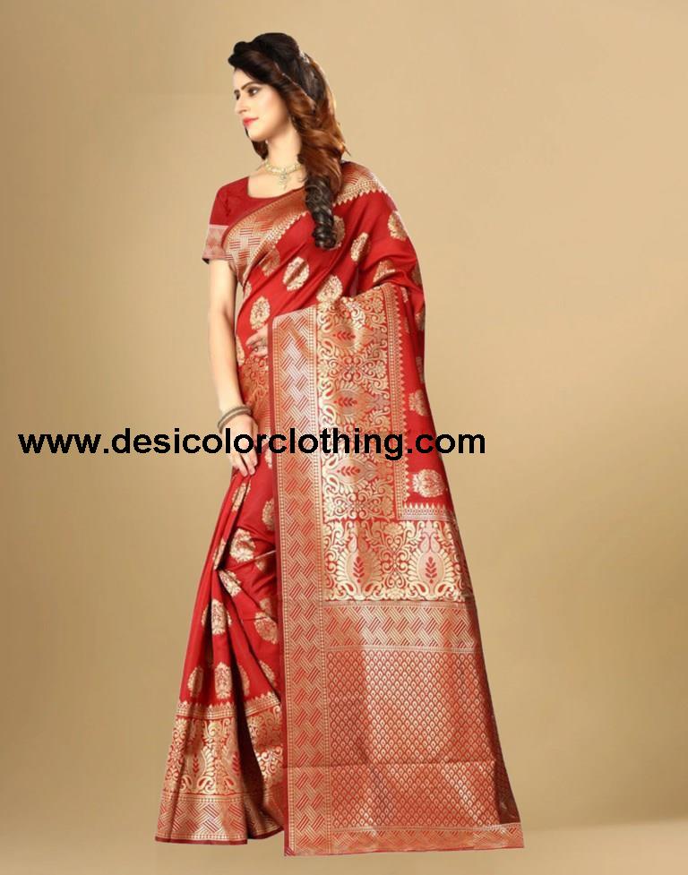 Red Jacquard Banarasi Silk Saree