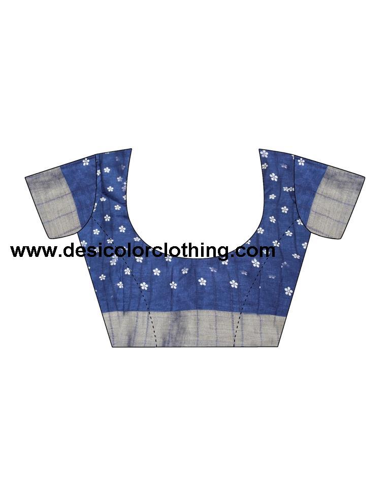 Dark Blue Silk Printed Saree