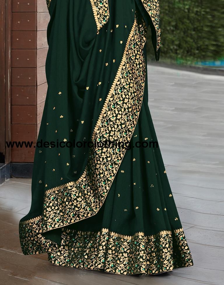 Dark Green Silk Plain Saree
