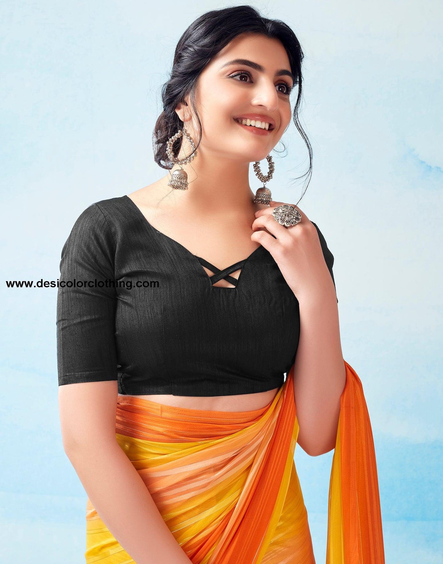 Yellow Georgette Printed Ready to Wear Saree