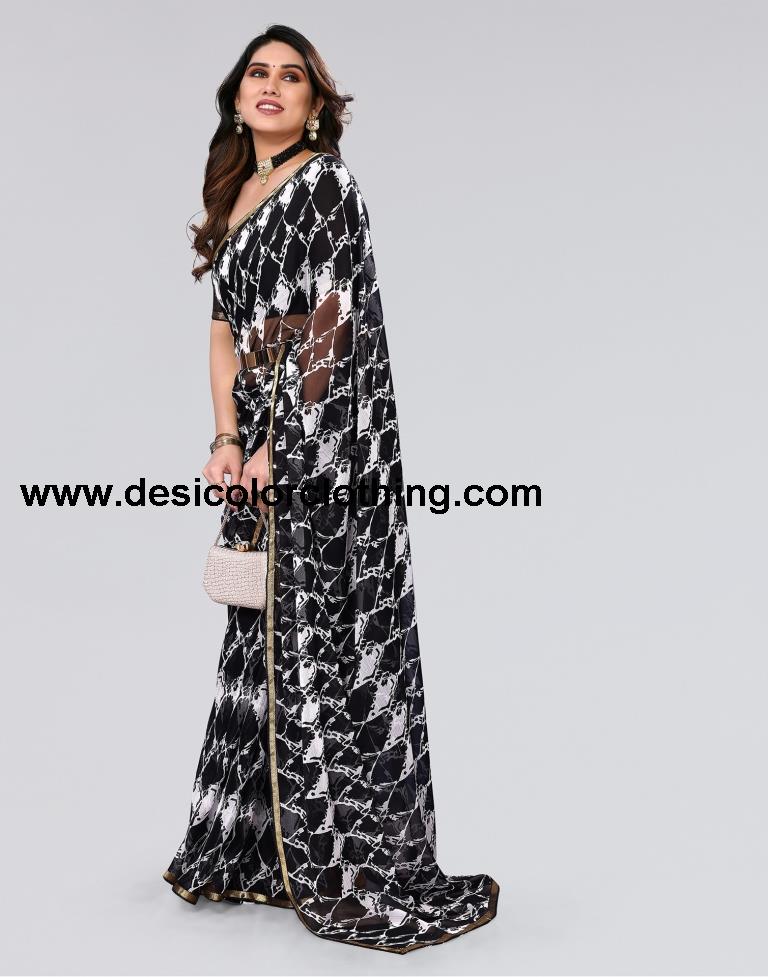Black Printed Chiffon Saree
