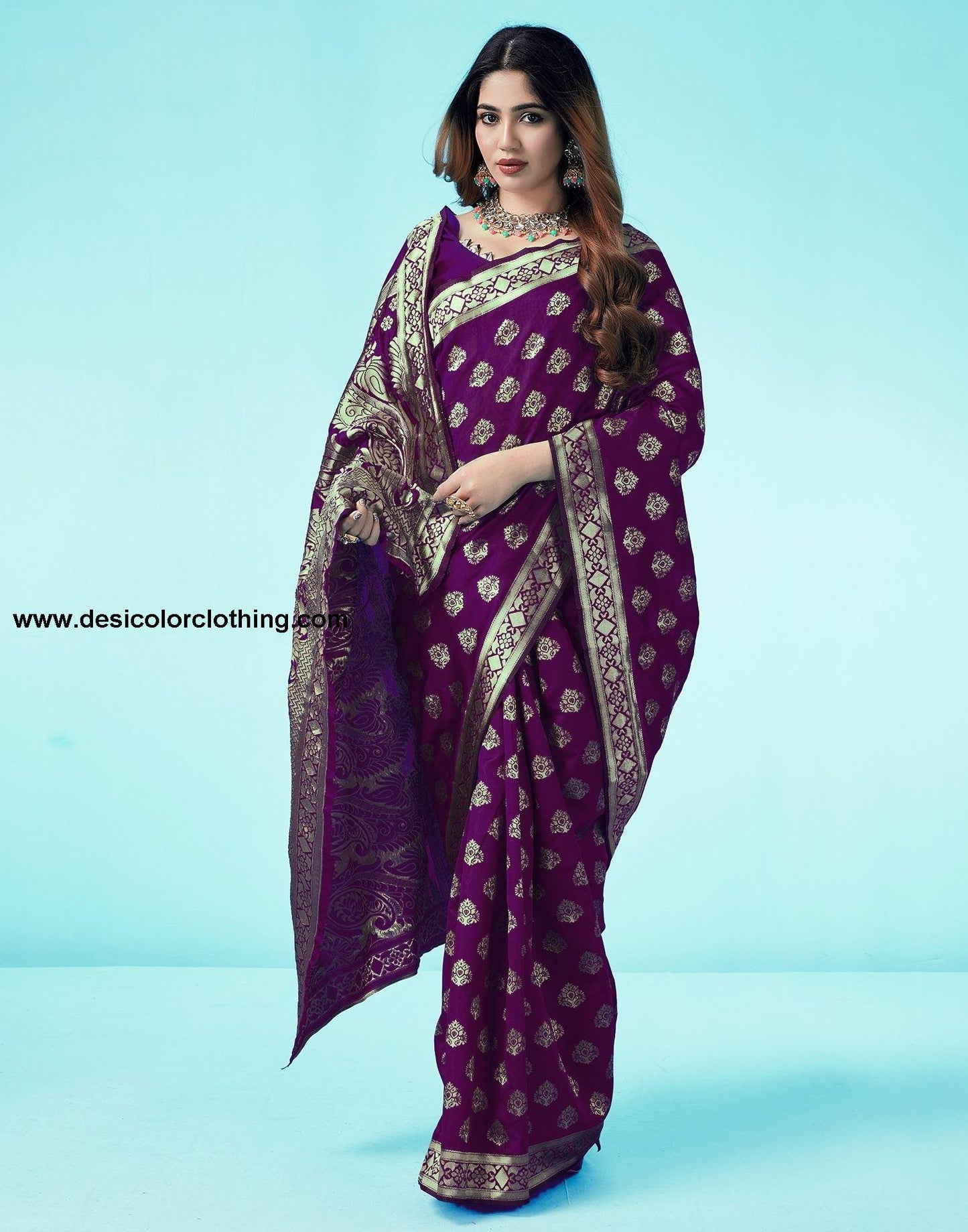 Dark Purple Jacquard Silk Saree