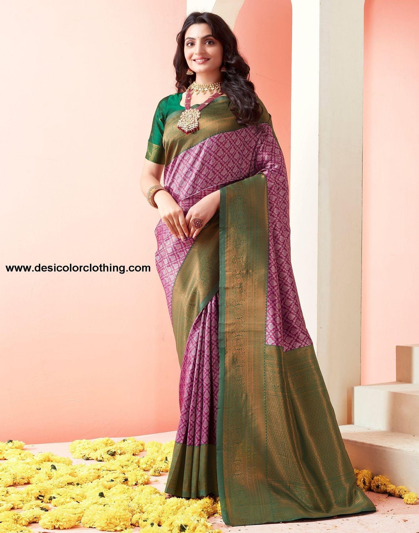 Dark Green Jacquard Silk Saree