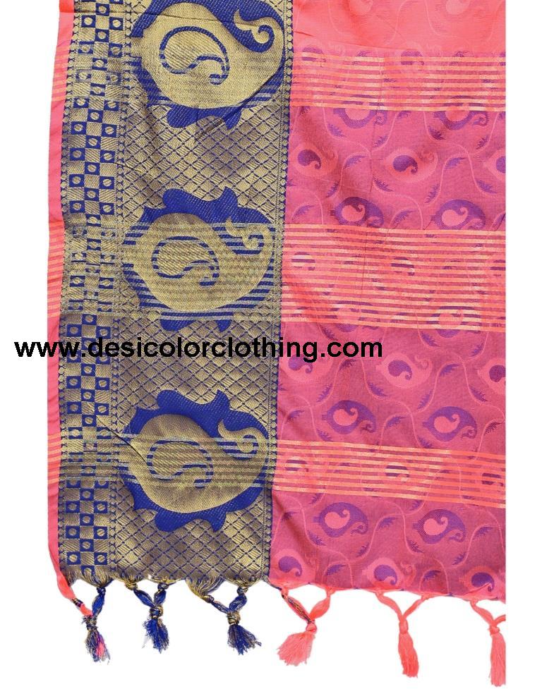 Brink Pink Coloured Poly Silk Jacquard Partywear saree