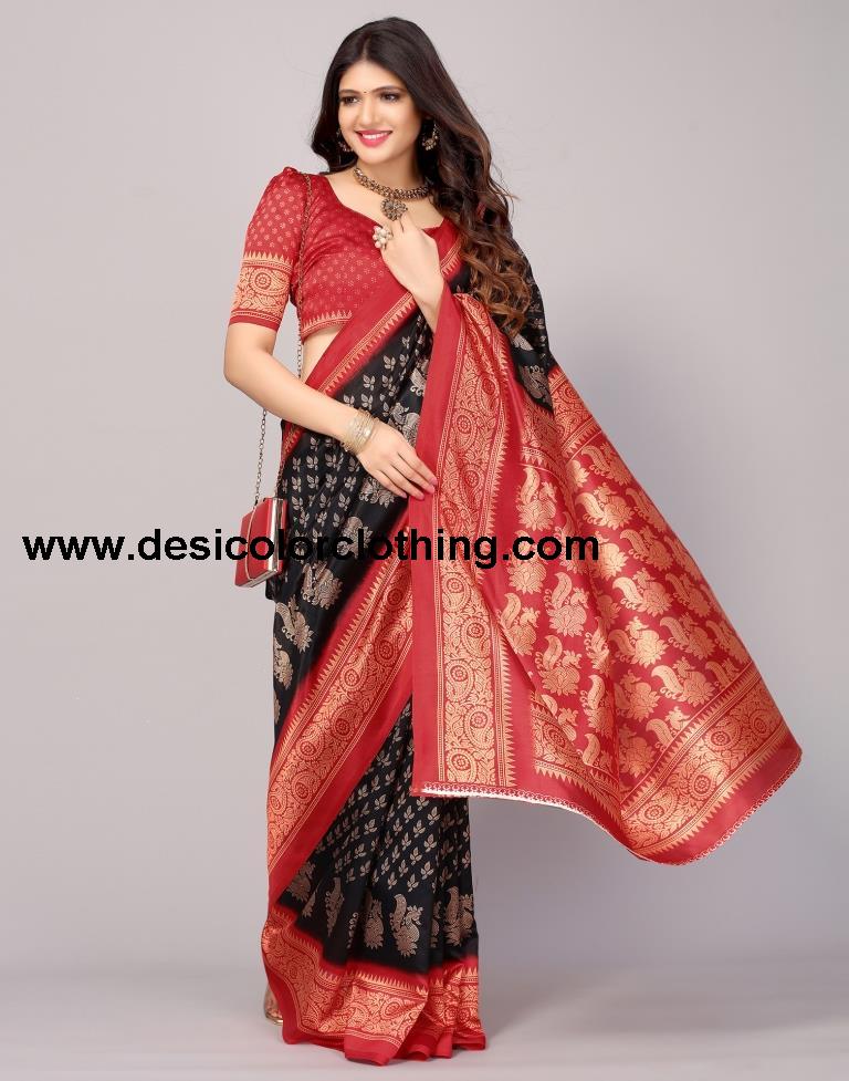 Black Printed Silk Saree