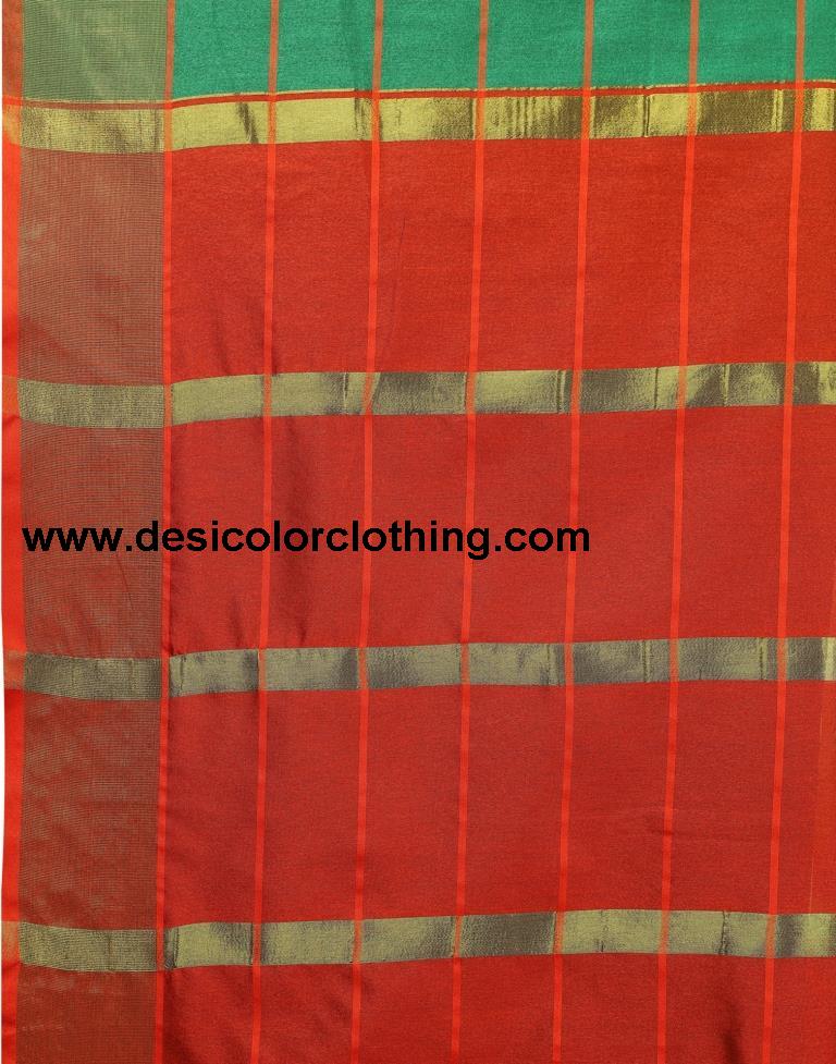 Green Coloured Chanderi Woven Checks Casual saree