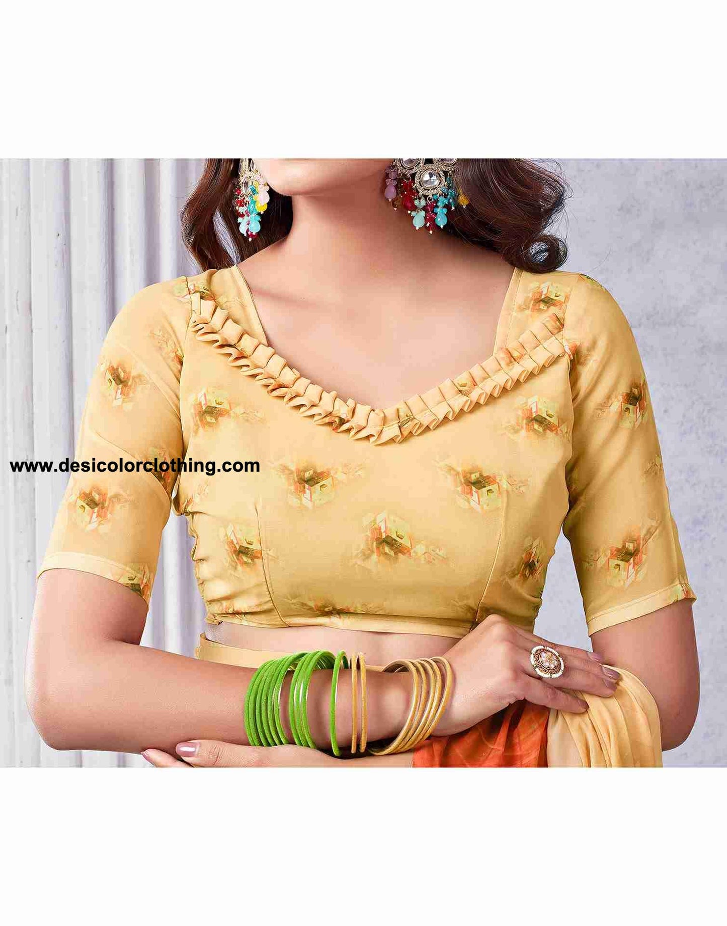 Yellow Georgette Printed Saree