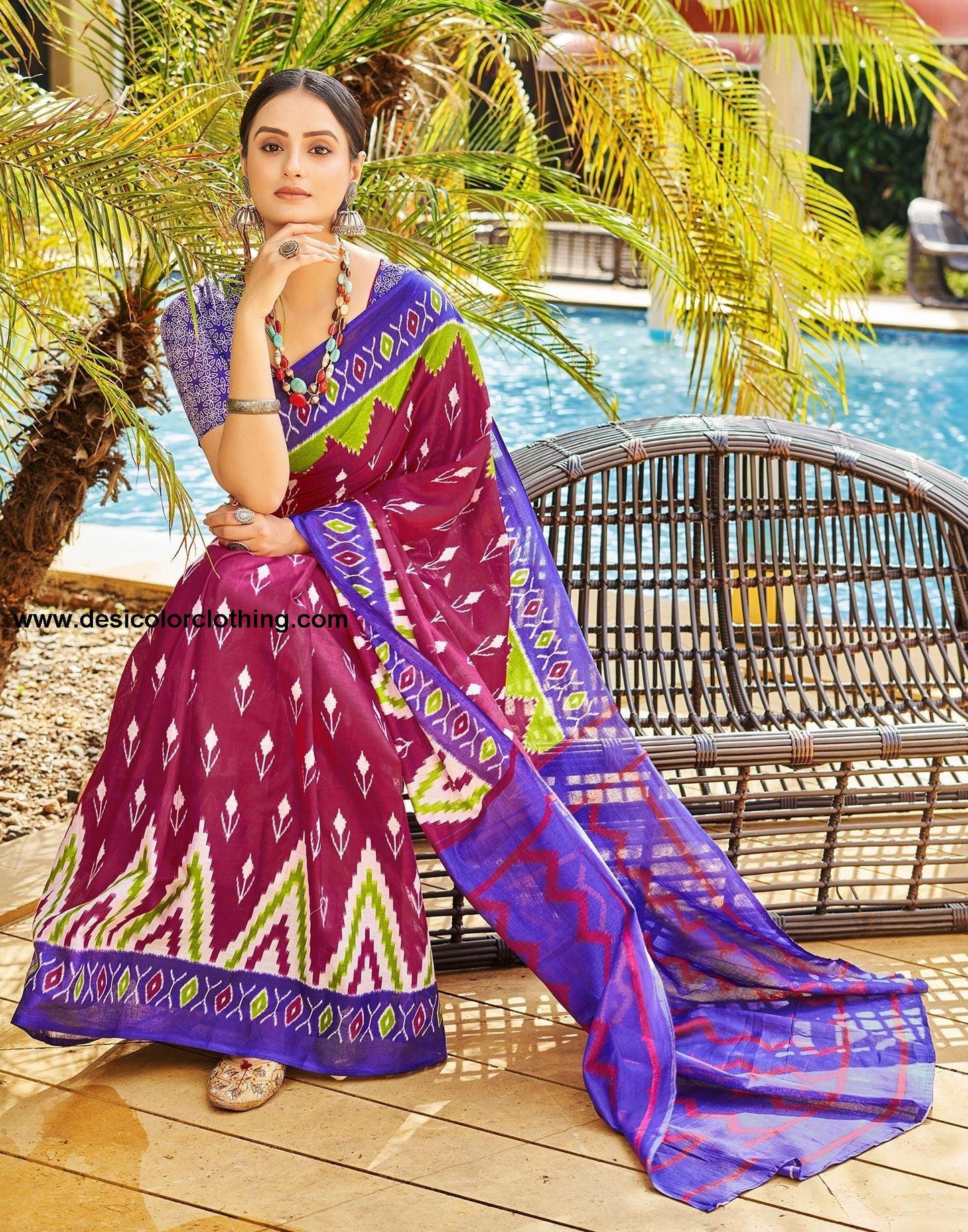 Pink Printed Cotton Pre-Draped Saree
