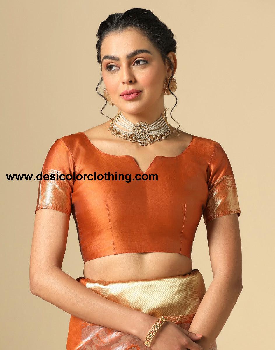 Rust Orange Banarasi Silk Saree