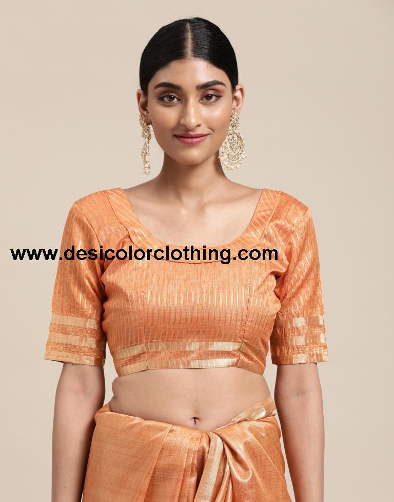 Orange And Golden Silk Saree