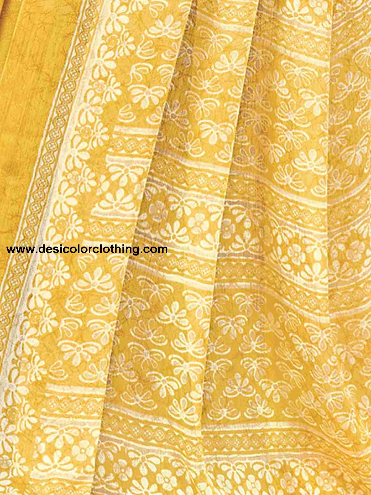 Yellow Chiffon Printed Saree