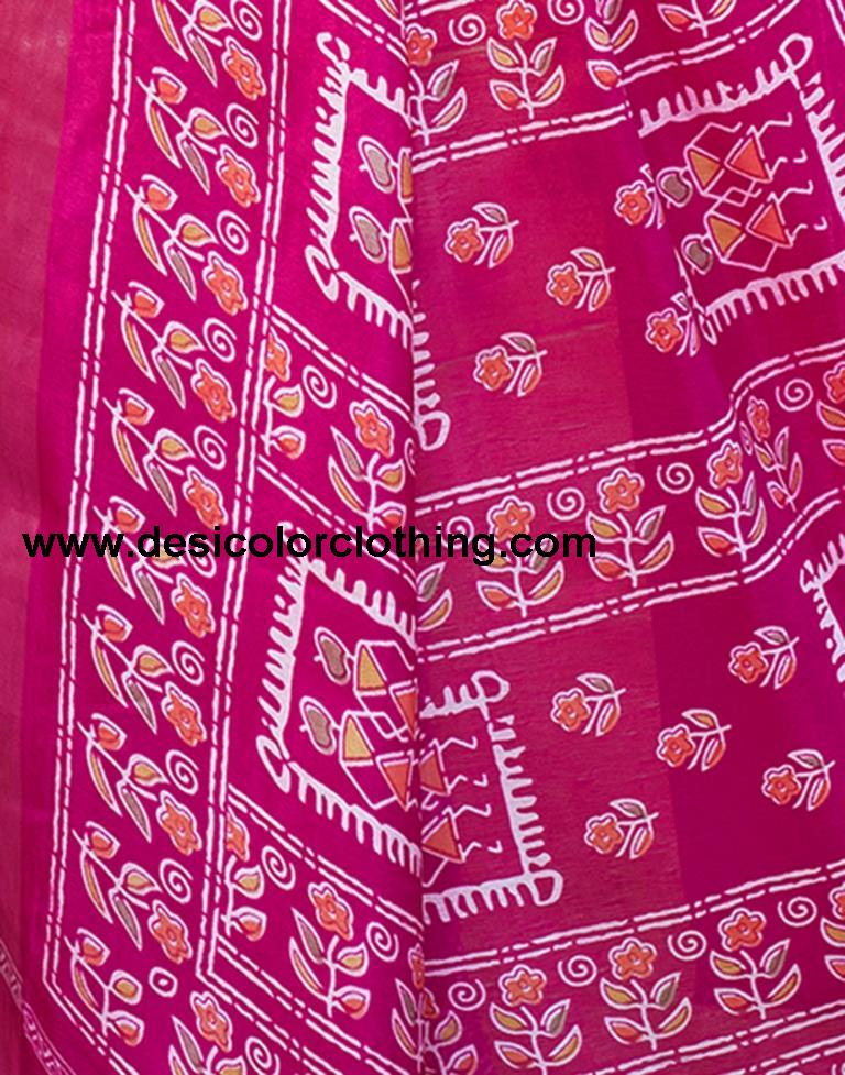 Rani Pink Silk Printed Saree