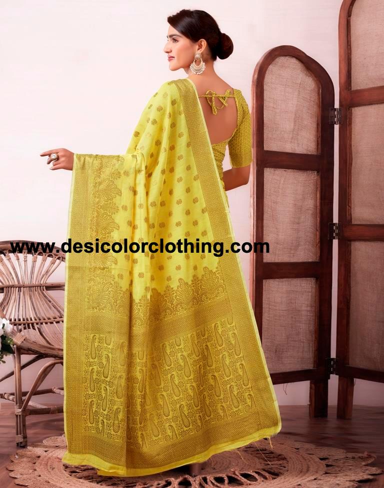 Yellow Silk Plain Saree