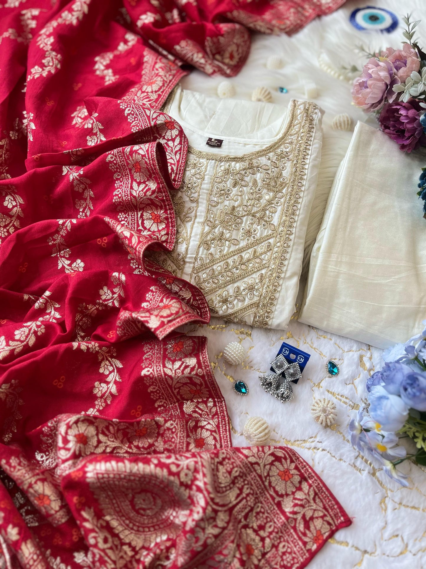 Product Image - Exquisite Anarkali Flared Silk Kurti Pant Dupatta Set