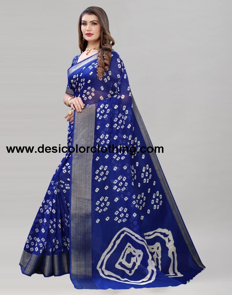 Blue Cotton Bandhani Saree | 1985S481