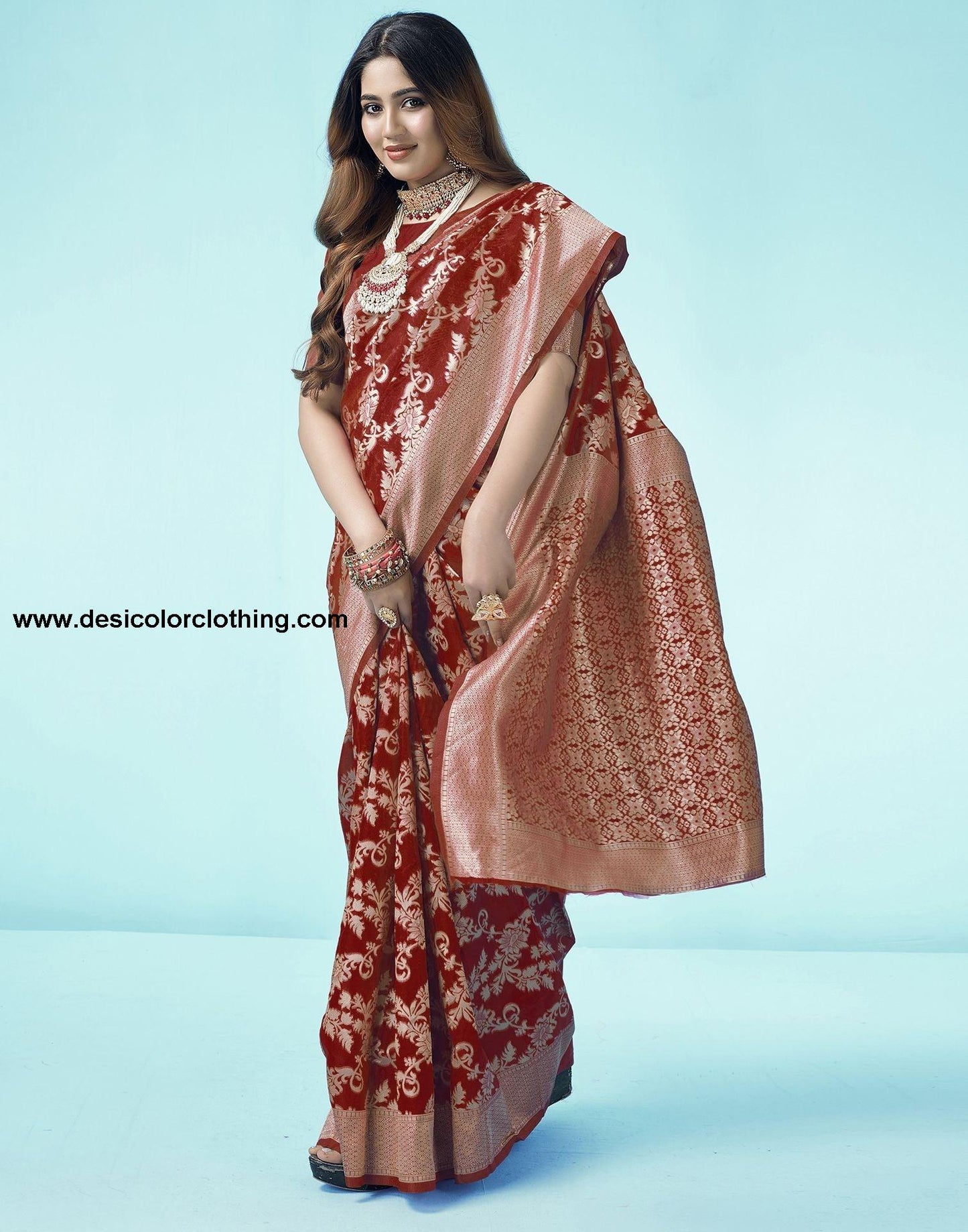 Red Jacquard Silk Saree