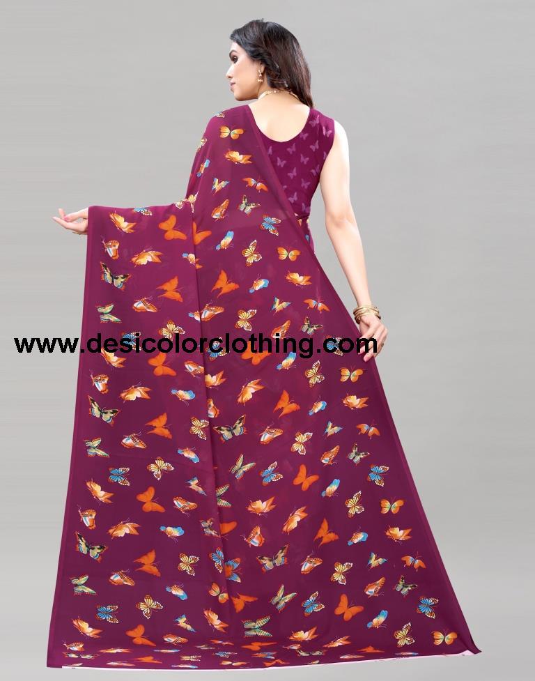 Wine Printed Saree | 2098S665