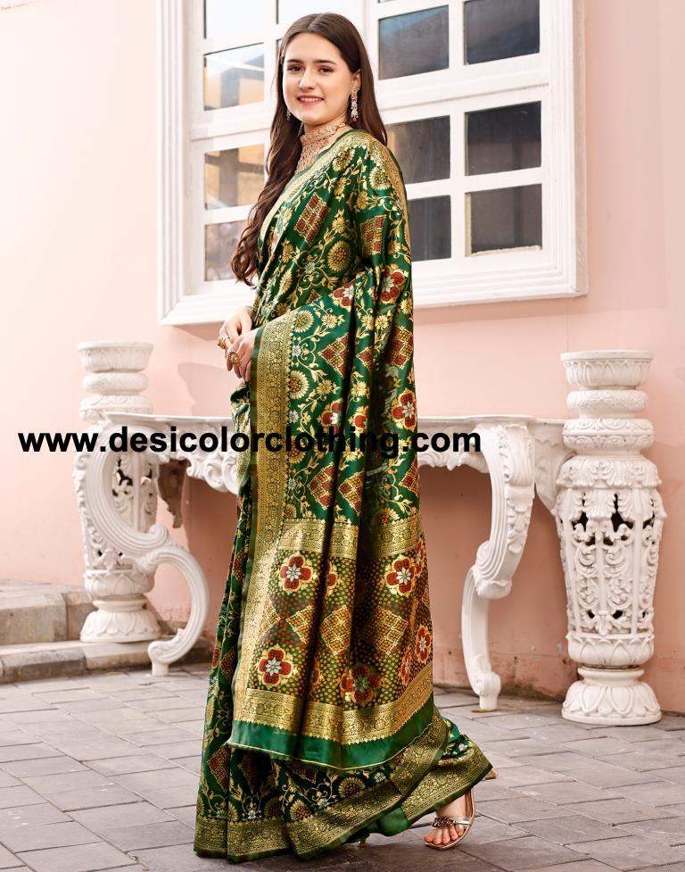 Dark Green Silk Plain Sarees