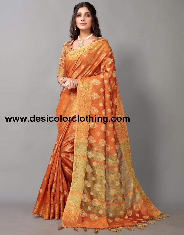 Orange Banarasi Silk Saree