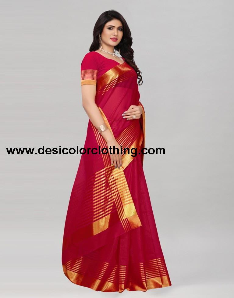 Red Gold Cotton Silk Saree | 807S1