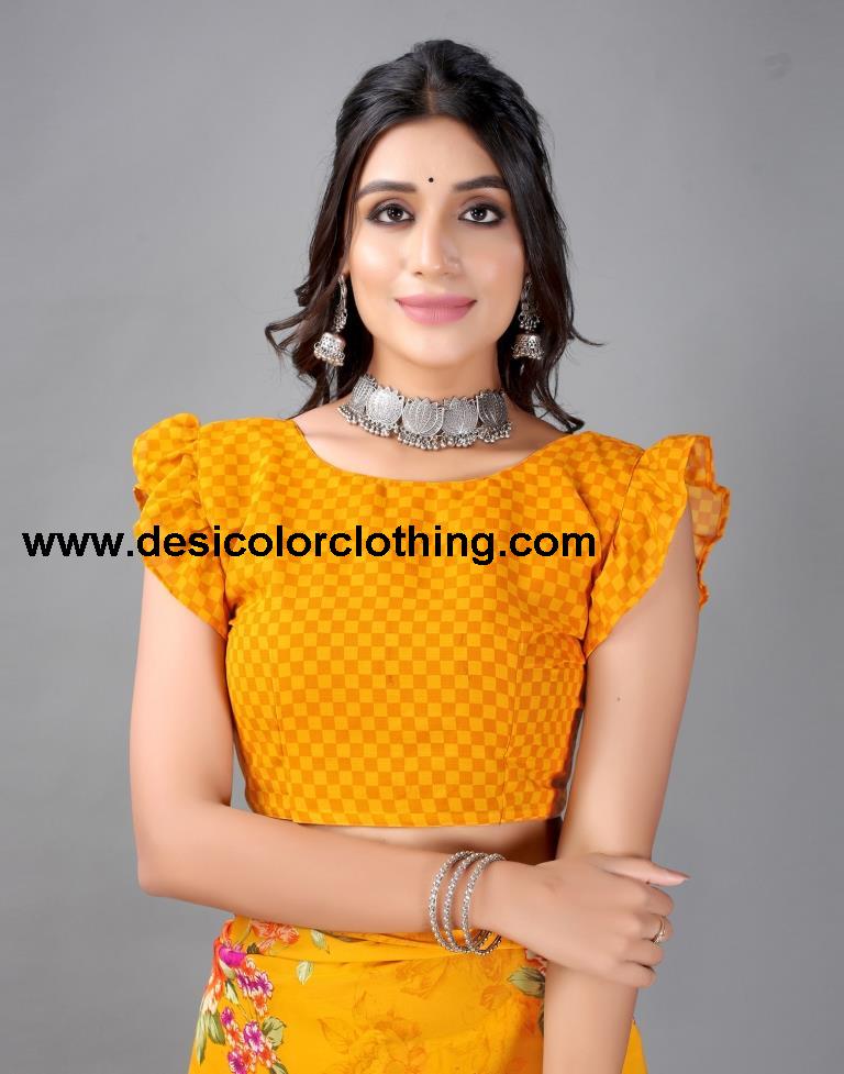 Yellow Printed Georgette Saree