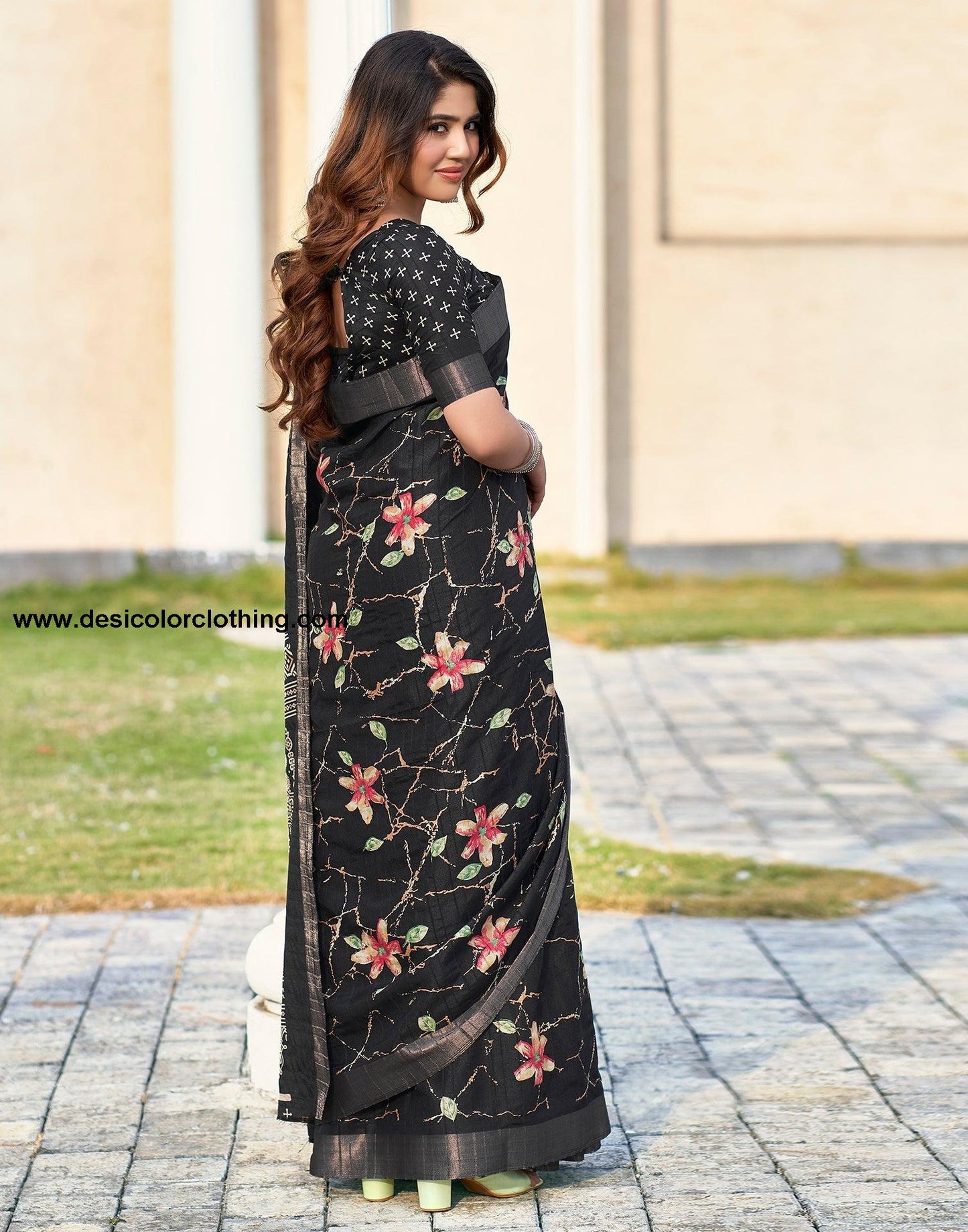 Black Silk Printed Saree