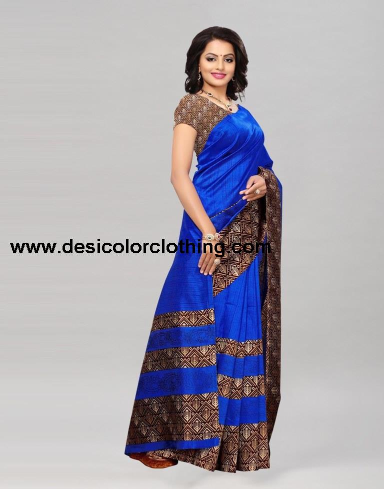 Blue Coloured Poly Silk Printed Saree