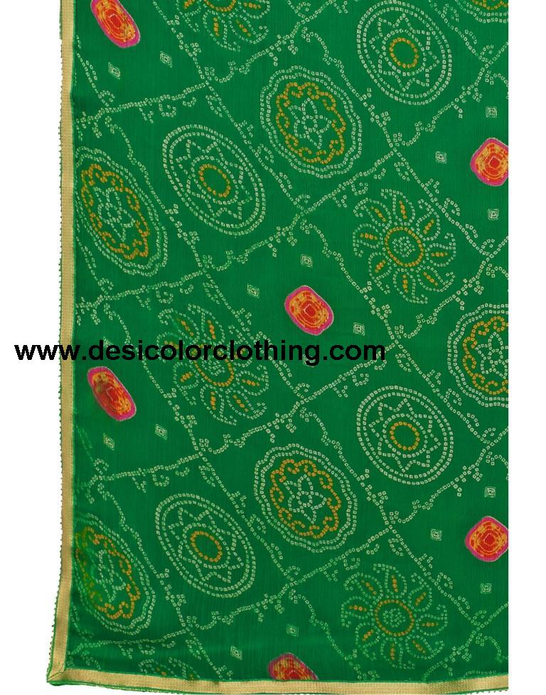 Green Coloured Chiffon Bandhani Printed Casual saree