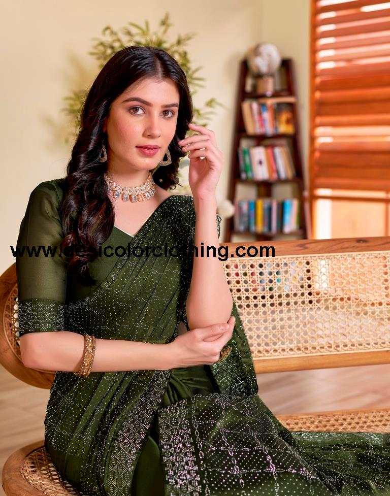 Mehndi Green Georgette Plain Saree